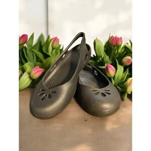 Black Sling Back Crocs Sandals Woman's Shoes Flats Slip Ons Size 8